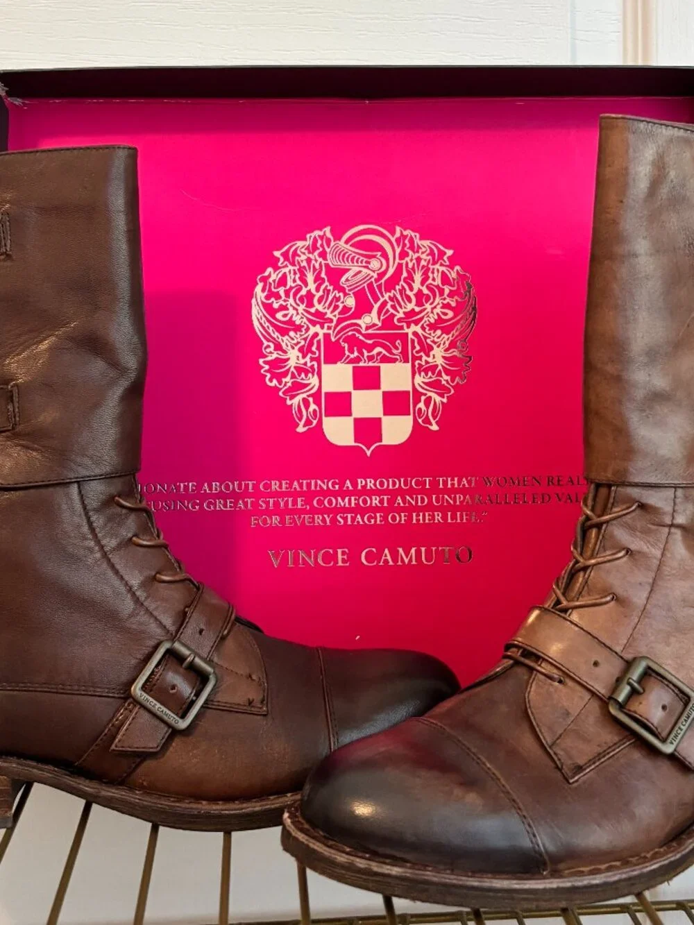 Vince Camuto brown leather moto ankle boots – size 9,